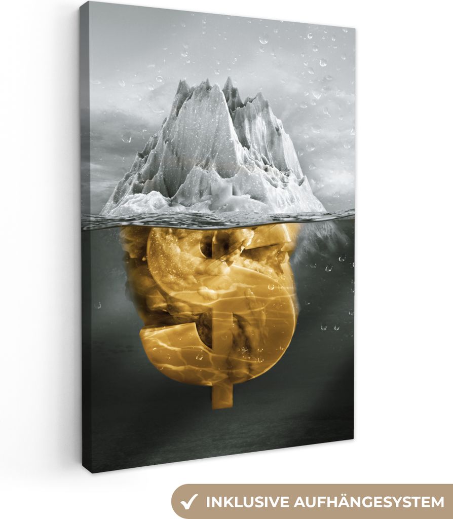 OneMillionCanvasses - Leinwandbilder - 90x140 cm, Meer - Gold - Dollar, Wandbilder Kunstdruck Wanddekoration - Wandschmucke - Schlafzimmer