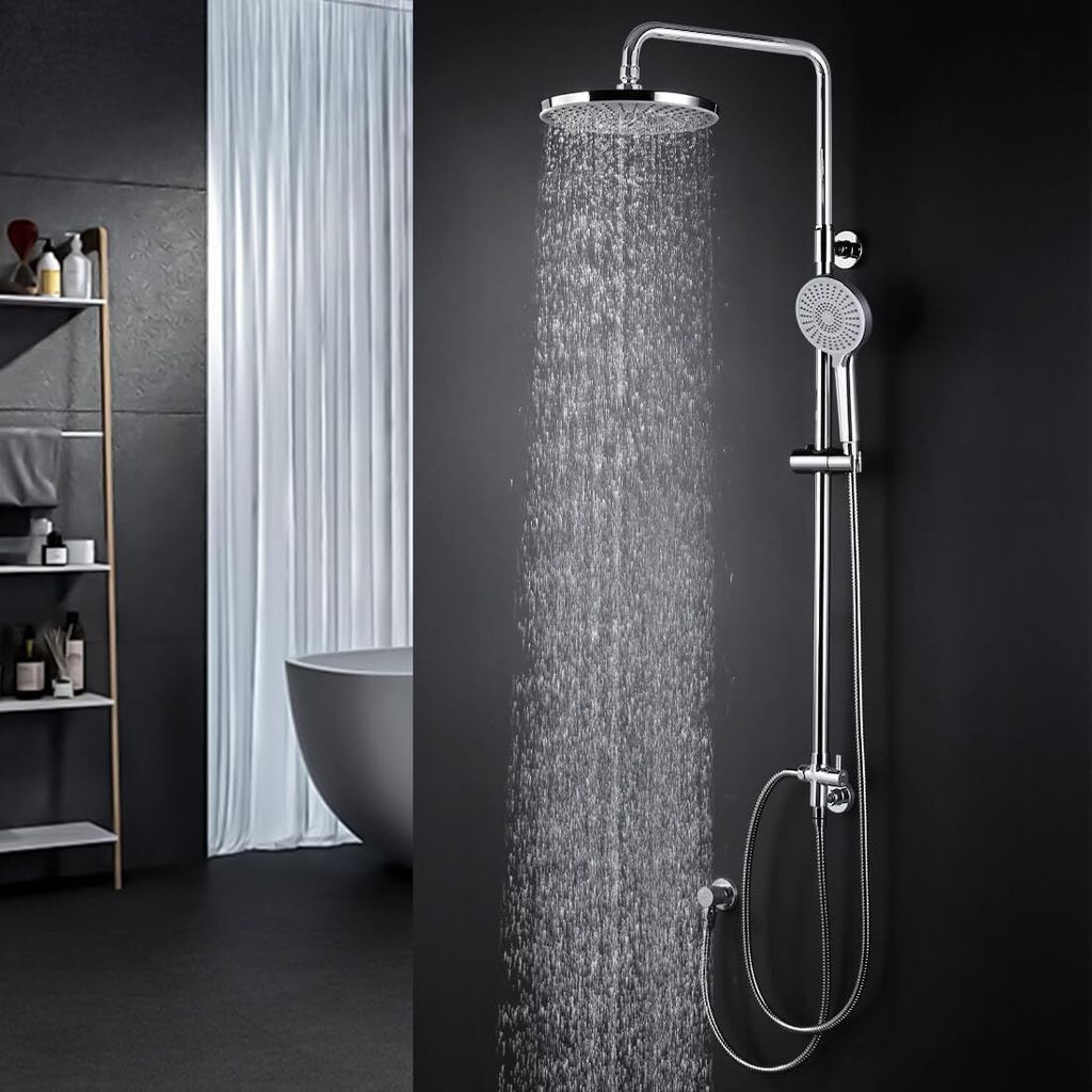 Duschsystem ohne Armatur Regendusche Set Duschset Chrom Duschsäule 3-Funktionen mit Überkopfbrause Handbrause Brausegarnitur aus 304 Edelstahl