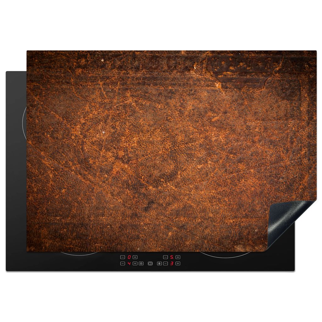 KitchenYeah Herdabdeckplatte Leder - Textur - Braun - Orange , 75x52cm, Küche Deko, Glaskeramikkochfeld Herdabdeckung, Abdeckplatte fùr Kochfeld