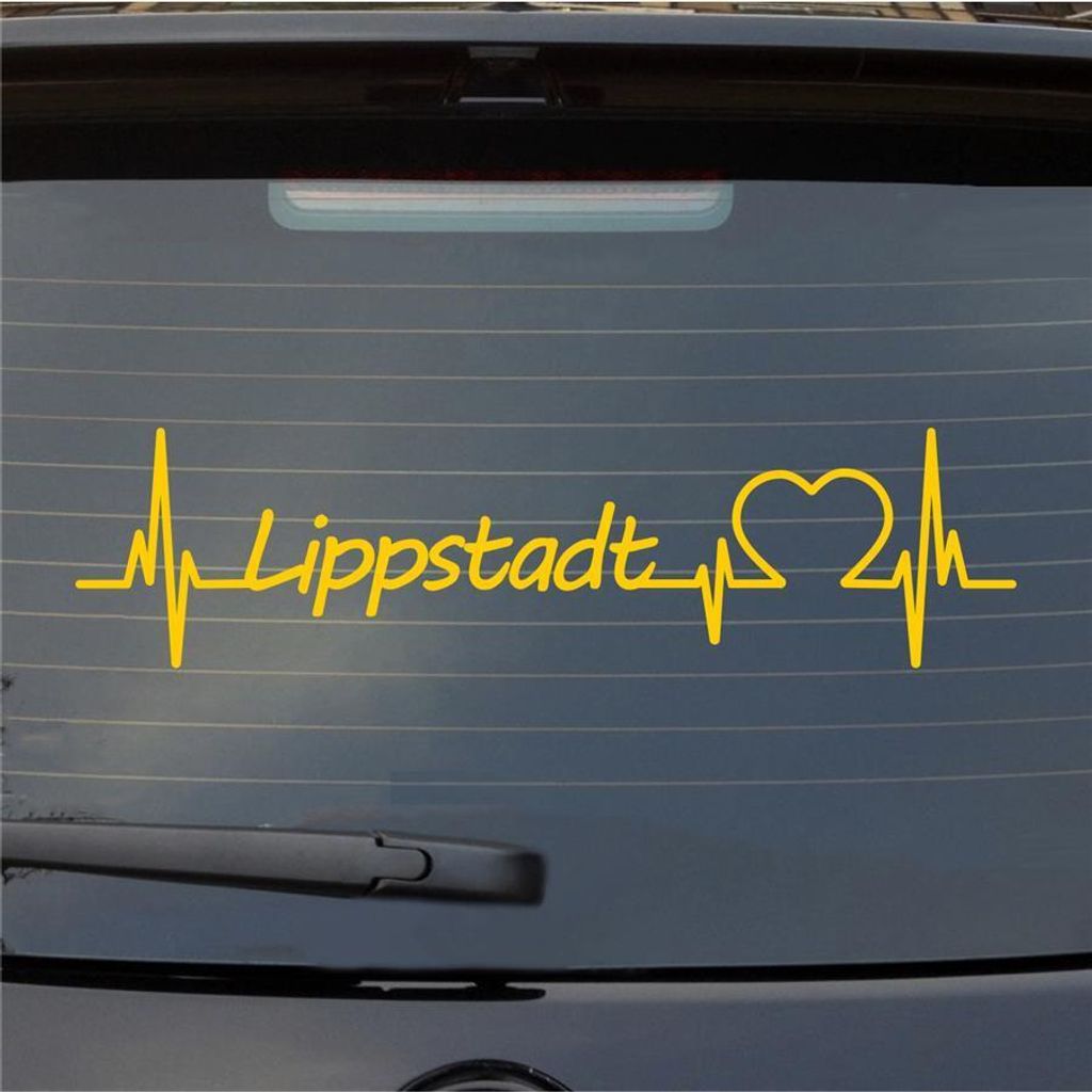 Heckscheibenaufkleber Lippstadt Herzschlag Puls Stadt Liebe 55x20 cm Gelb Auto Aufkleber Sticker