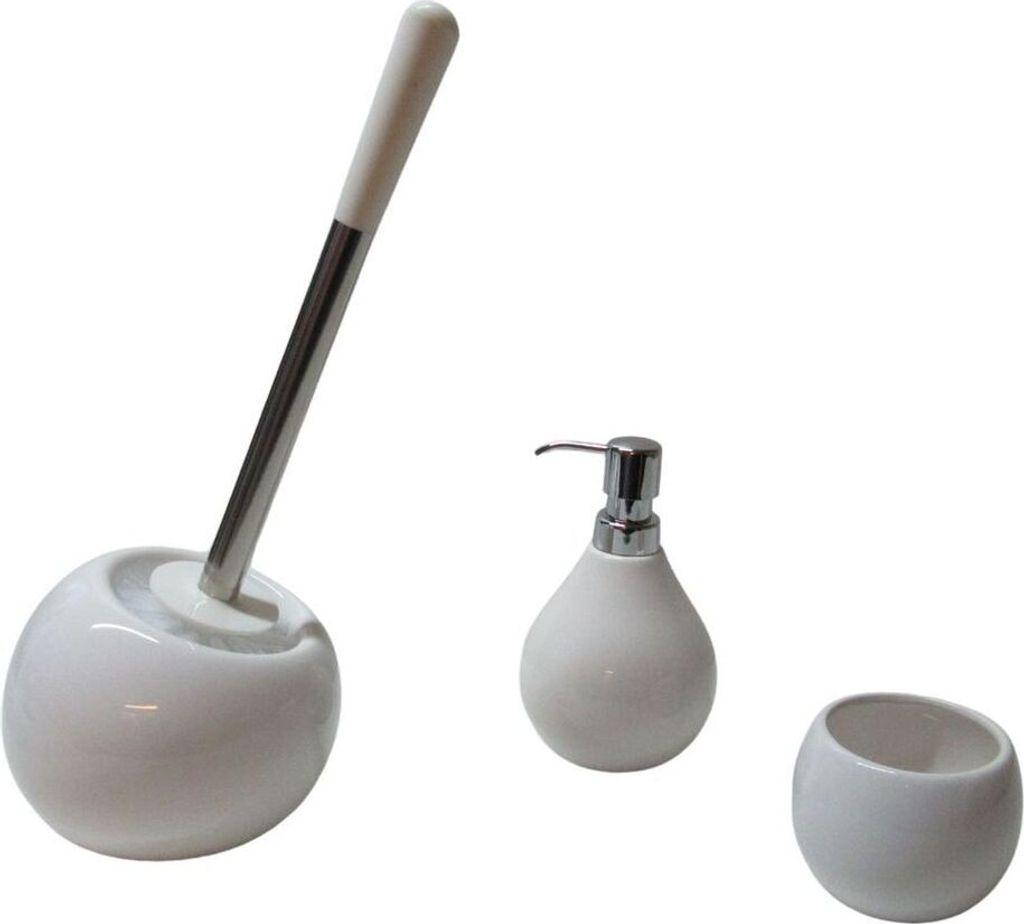 3tlg Set Bad Accessoires WC-Bürste Seifenspender Zahnputzbecher Coppa Weiß
