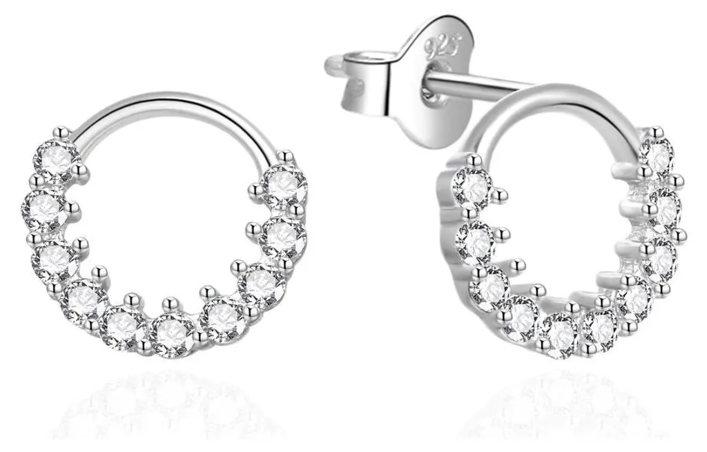 Puces d'oreilles en argent massif avec zircons pour femme chic