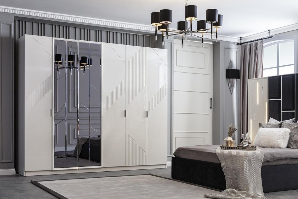 Designer Weißer Kleiderschrank Exklusive Schlafzimmer Holz Garderobe