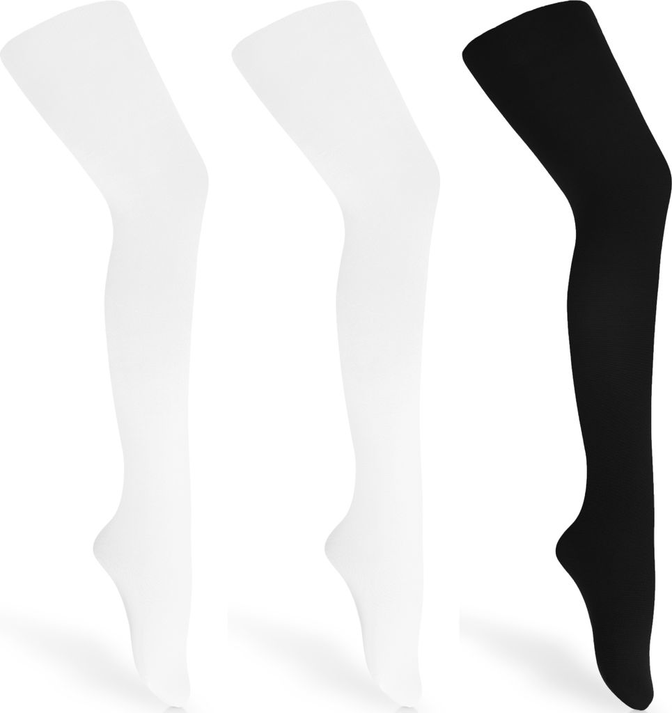 Merry Style 3er Pack Kinder Strumpfhose für Mädchen Microfaser 60 DEN WL-010 (Weiß/Weiß/Schwarz, 104-110)