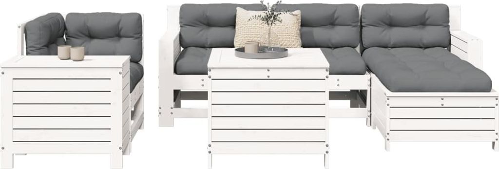 Best Möbel 7-tlg. Garten-Sofagarnitur Weiß Massivholz KieferGartenmöbelgarnituren - 2024 Neu