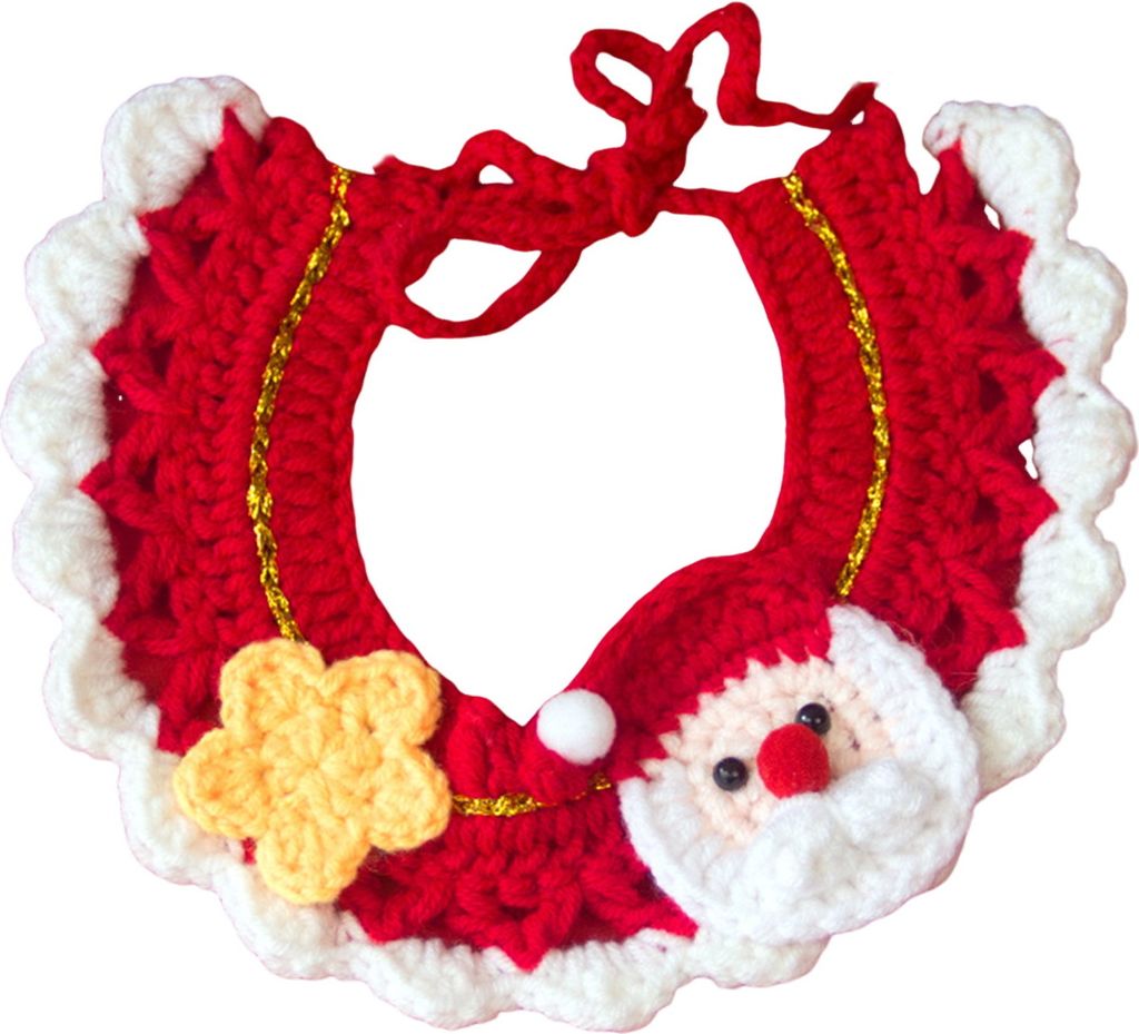 Weihnachtshalsband für Haustiere, handgewebt, gehäkeltes Lätzchen, Kätzchen-Halskette, Schal, gestrickt, Schneemann, Weihnachtsmann-Kostüm, wa...