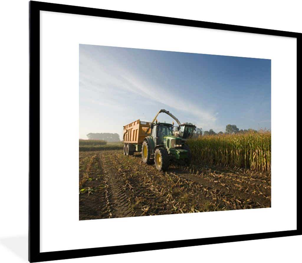 MuchoWow® Gerahmtes Poster Traktor - Anhänger - Mais - Grün Produktbild 