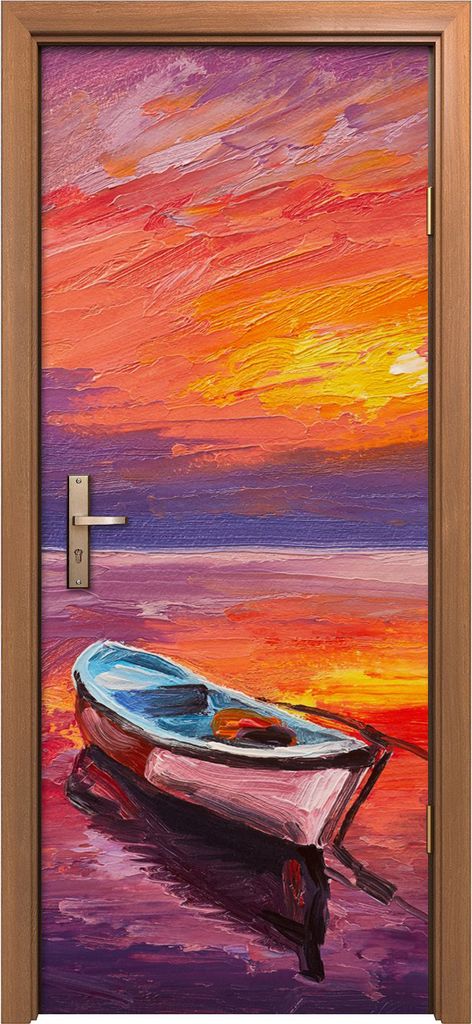 Türposter 80x200 cm Türaufkleber Türtapete Türfolie Klebefolie Gemälde Boot auf dem Meer Kunst