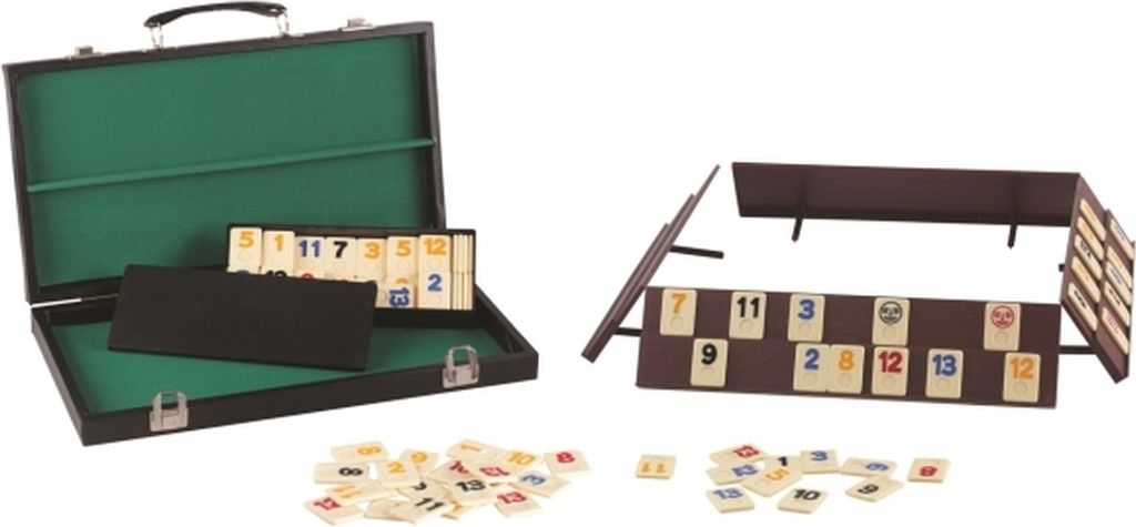 WOODTASTIC Jeu De Rummy En Bois – 106 Tuiles Gravées, 4 Casiers, Boîte Rangement Hêtre Massif – Soirées Jeux En Famille – 8 Ans +