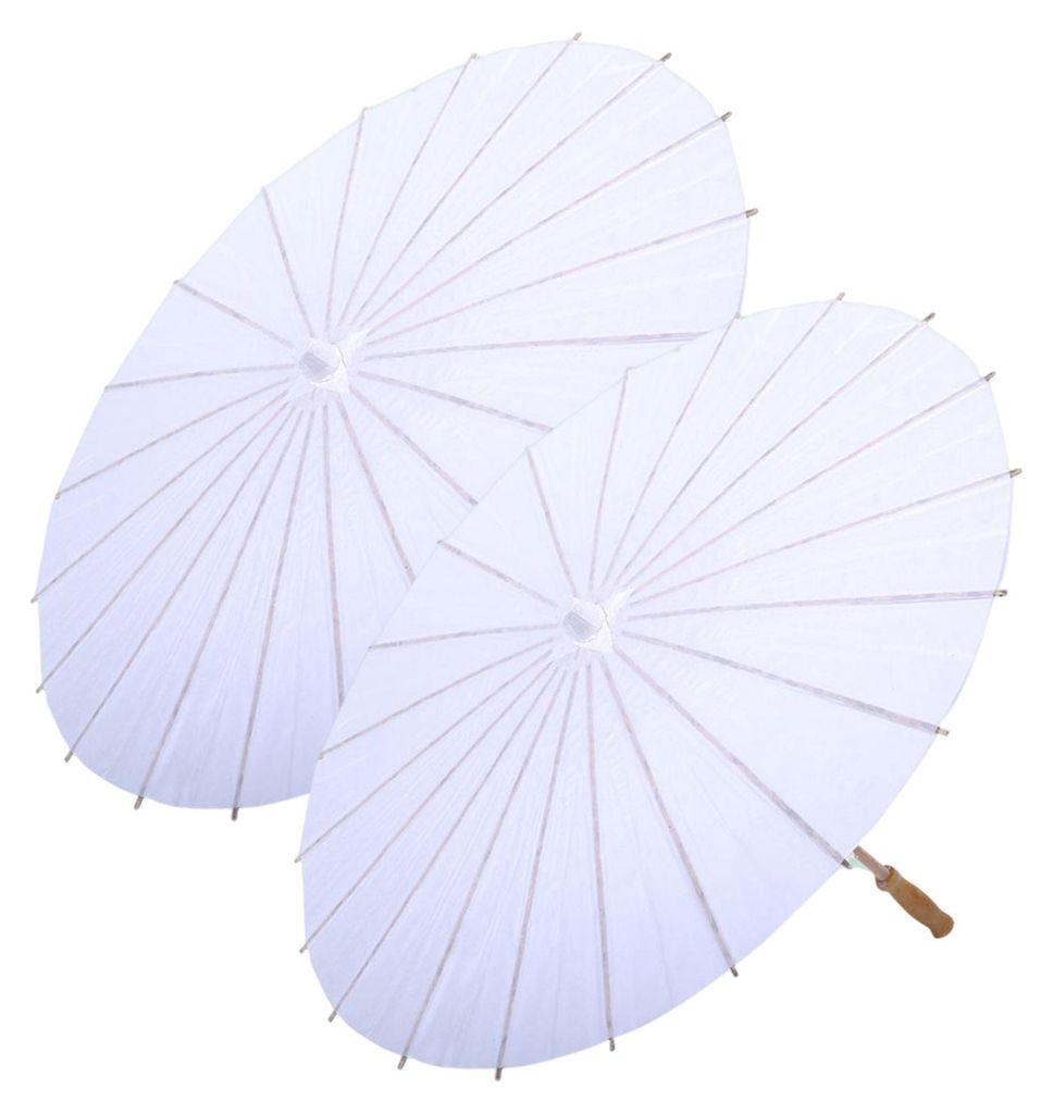 2 Stück weiße Papierschirme im chinesischen Stil, DIY-Bastelarbeiten, dekorative Ölpapiermalerei, Regenschirm mit Holzgriff, orientalischer Sonn...