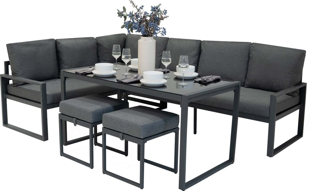 Outdoor Aluminium Möbelset Garten Ecksofa Tisch Hocker Anthrazitgrau