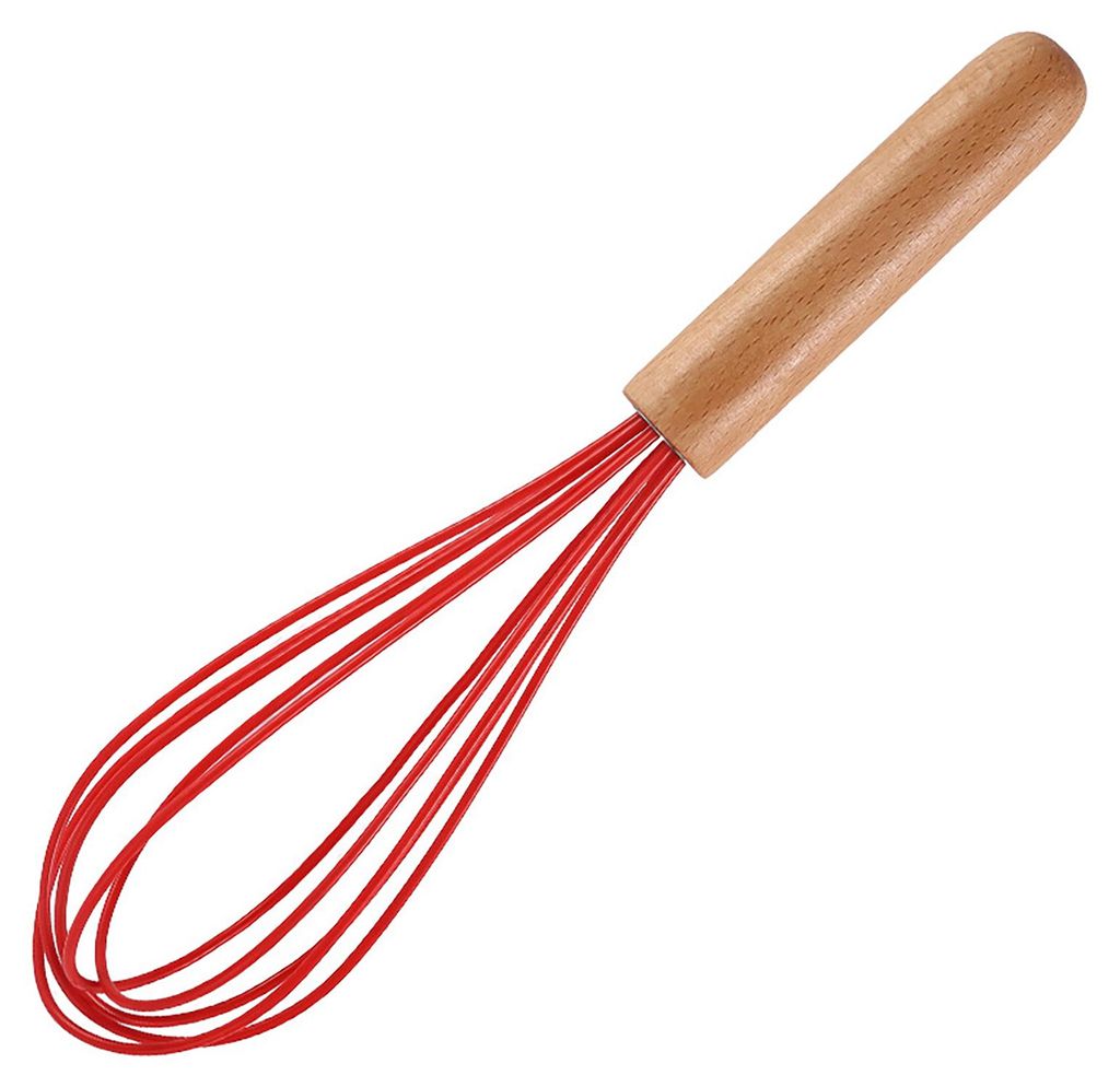 10-Zoll-Eierquirl mit Holzgriff, multifunktional, komfortabel, wiederverwendbar, kraftsparend, aus Silikon, manueller Eiermixer, Milchaufschäumer,...