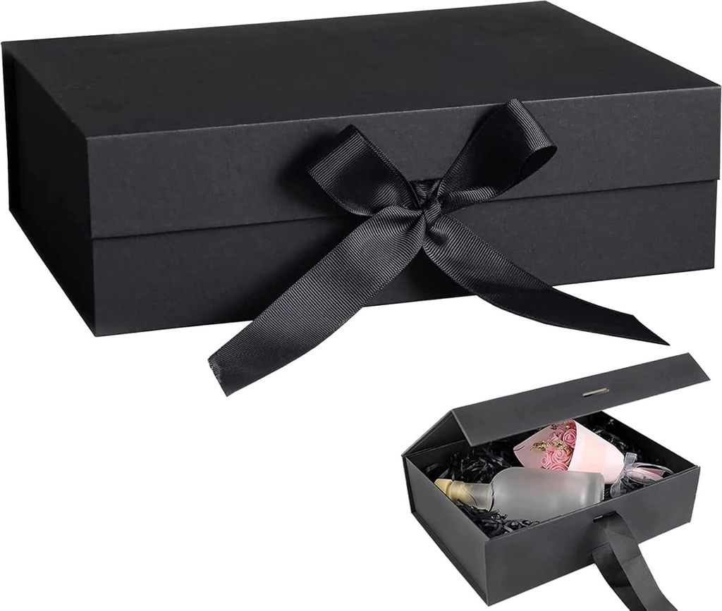 Dekorative Geschenkbox mit Schleife - Magnetische, wiederverwendbare Verpackung für Hochzeiten, Geburtstage und Weihnachten (21 x 17 x 7 cm)