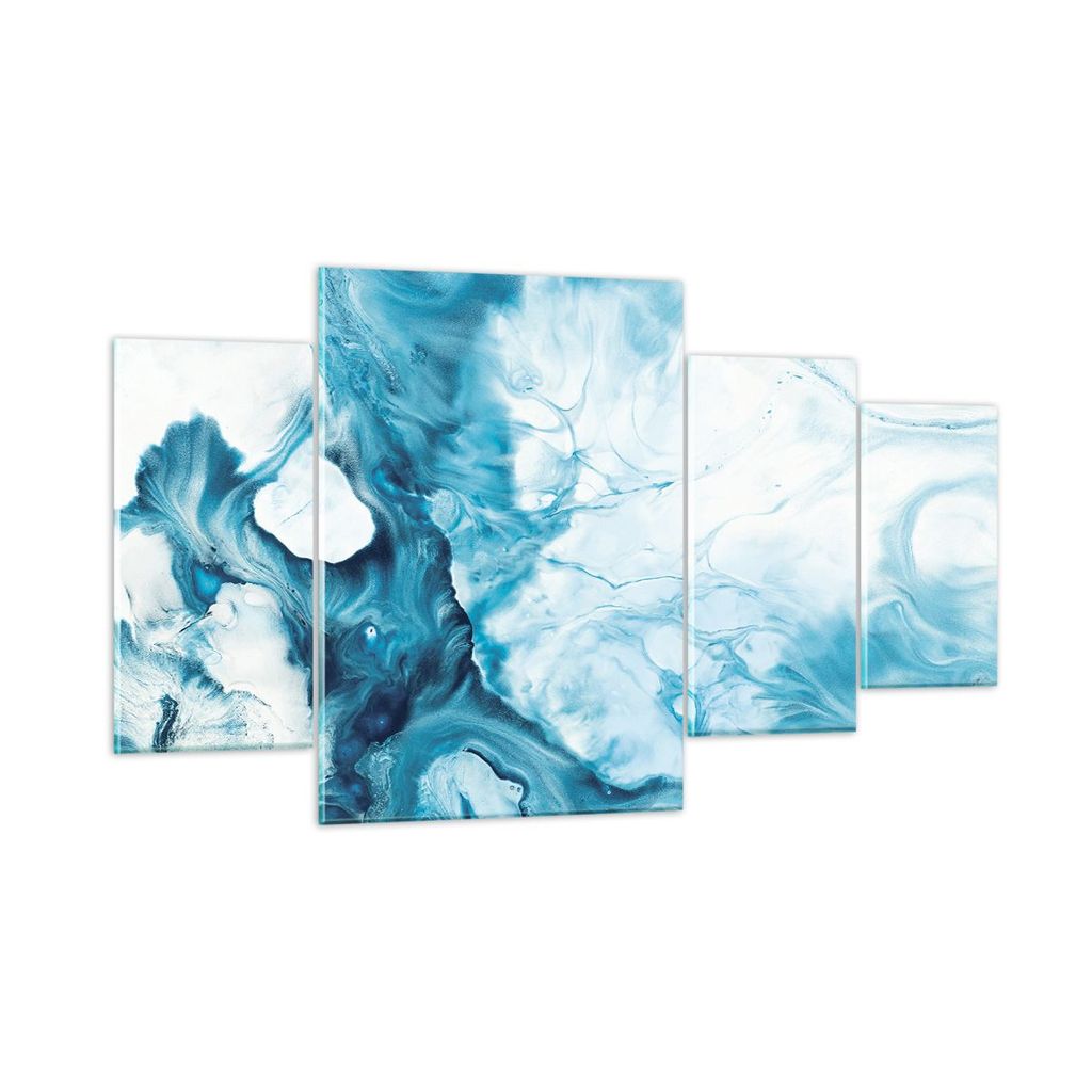 Bilder auf glas - 4 Teile - Abstraktion Flüssigkeit hellblau - 160x90cm - Glasbilder - Wandbilder - Bilder - Wanddekoration aus Glas - Glas Bilder...