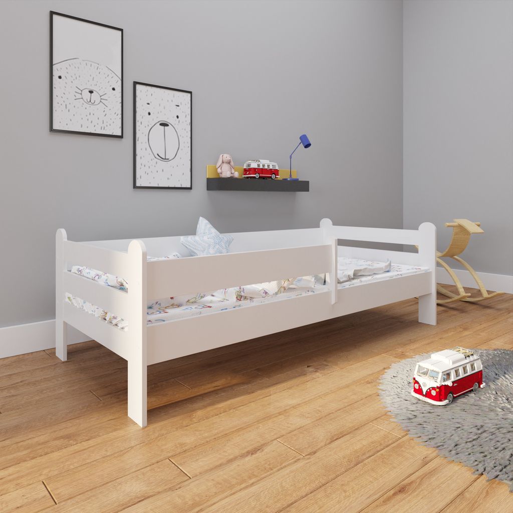 Kinderbett 80x180 mit Rausfallschutz, & Lattenrost in weiß Mädchen Jungen Bett Jugendbett
