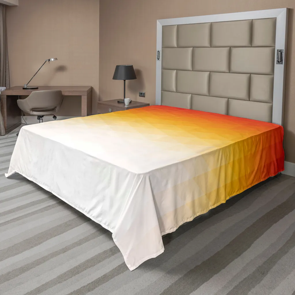 ABAKUHAUS Lenzuolo geometrico, forma triangolare geometrica Stile retrò moderno con stampa digitale, lenzuolo morbido e confortevole per un letto decorativo 1 pezzo 266 cm x 260 cm, arancione crema giallo