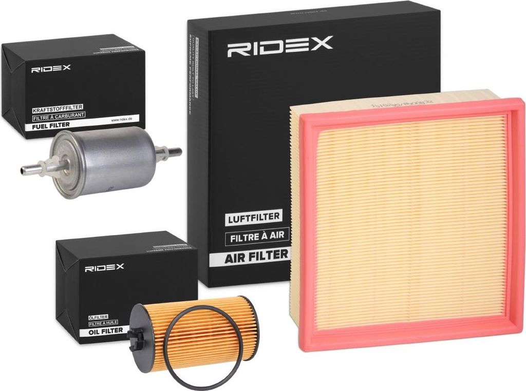 RIDEX Filterset Inspektionspaket Filtersatz für VW Golf V Schrägheck (1K1) für OPEL Corsa D Schrägheck (S07) Corsa C Schrägheck (X01) Astra G CC