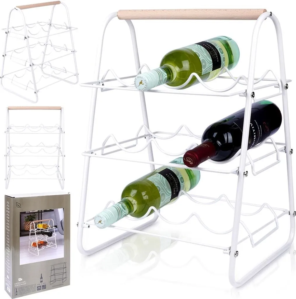 Porte-bouteille vin métal blanc 33x29x46 cm structure stable et chic