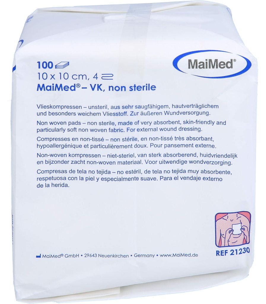 Maimed 100 Stück Vlies Kompressen unsteril 10cm x 10cm Produktbild 