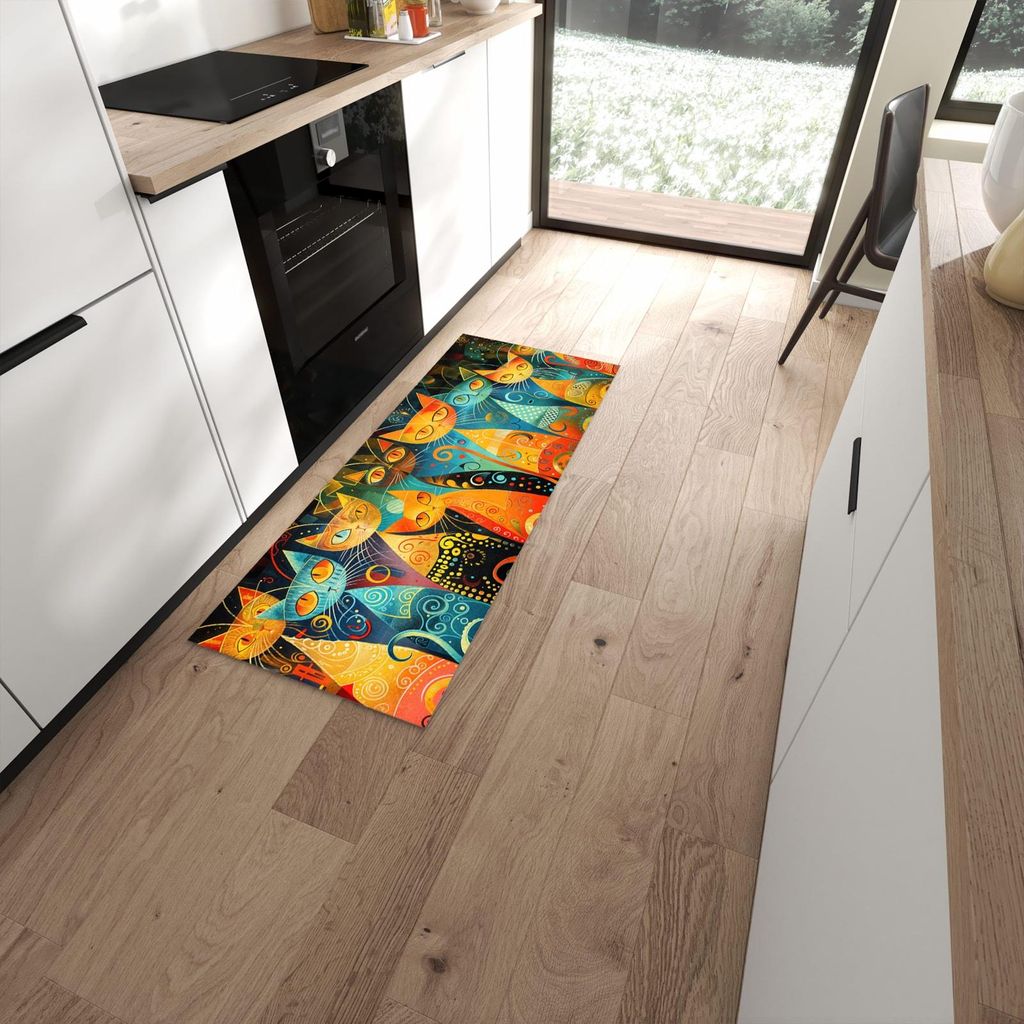 Küchenteppich 60x150cm rutschfest & abwischbar PVC Läufer - Katzenkunst von Bunte
