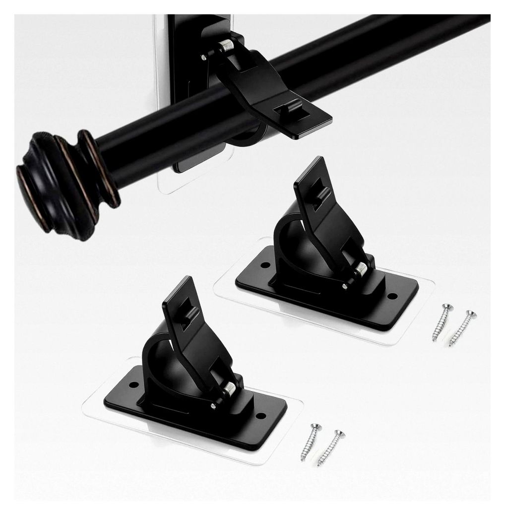 Gardinenstange ohne Bohren, 2 Stück Vorhanghalter, einfache Montage, schwarze Gardinenhaken für Fensterdekoration