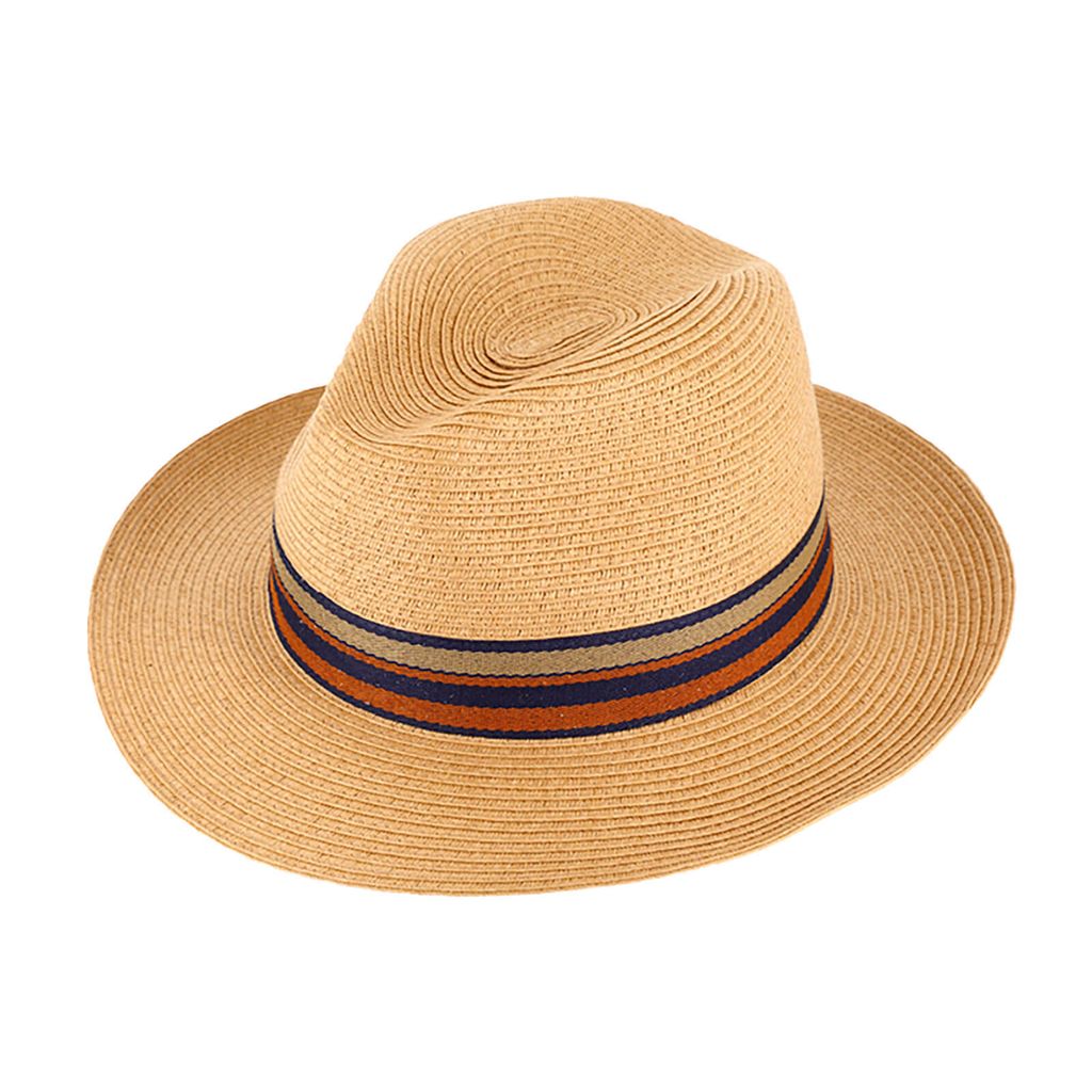 Fiebig Papierhut Fedora mit gestreiftem Ripsband Cognac Gr. 61