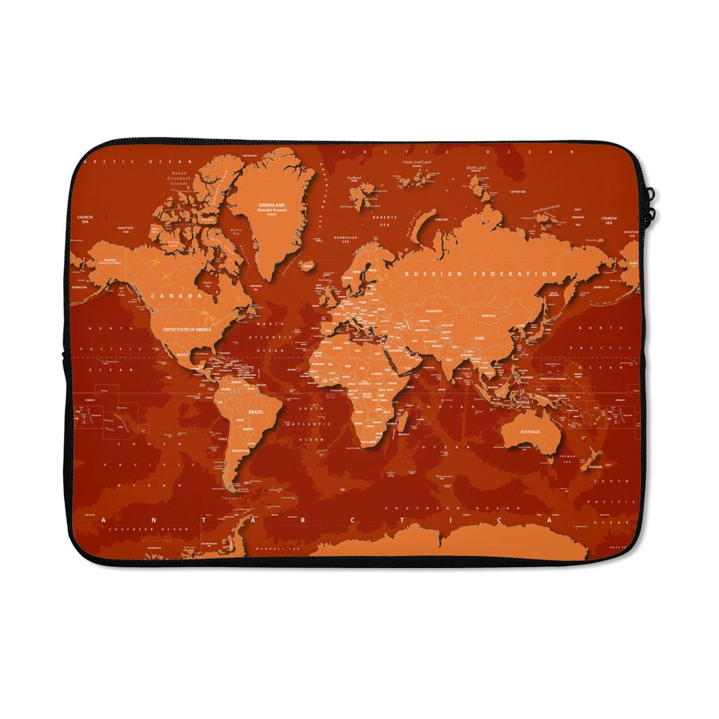 MuchoWow Laptop Hülle 14 ZollWeltkarte - Trendy - Rost Laptoptasche - Laptoptasche - Stoßsicher - Schutzhaube