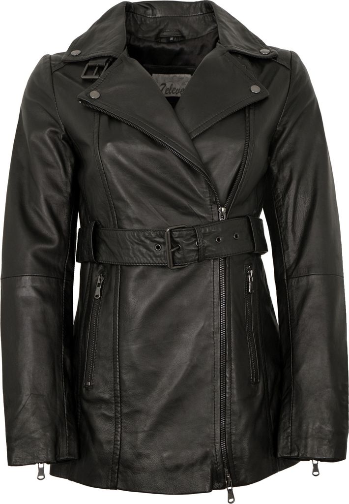 7eleven - Damen Ledermantel Mantel Lammnappa schwarz : 34