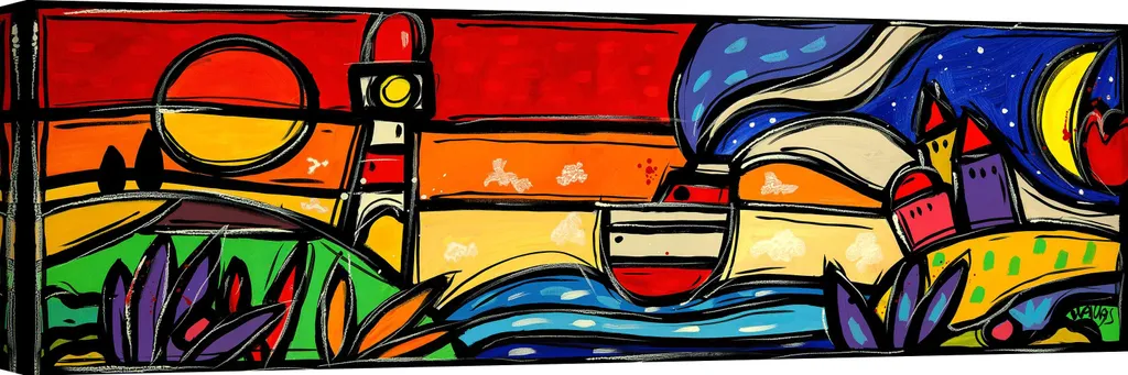 Tableau paysage coucher de soleil sur toile format panoramique Wallas