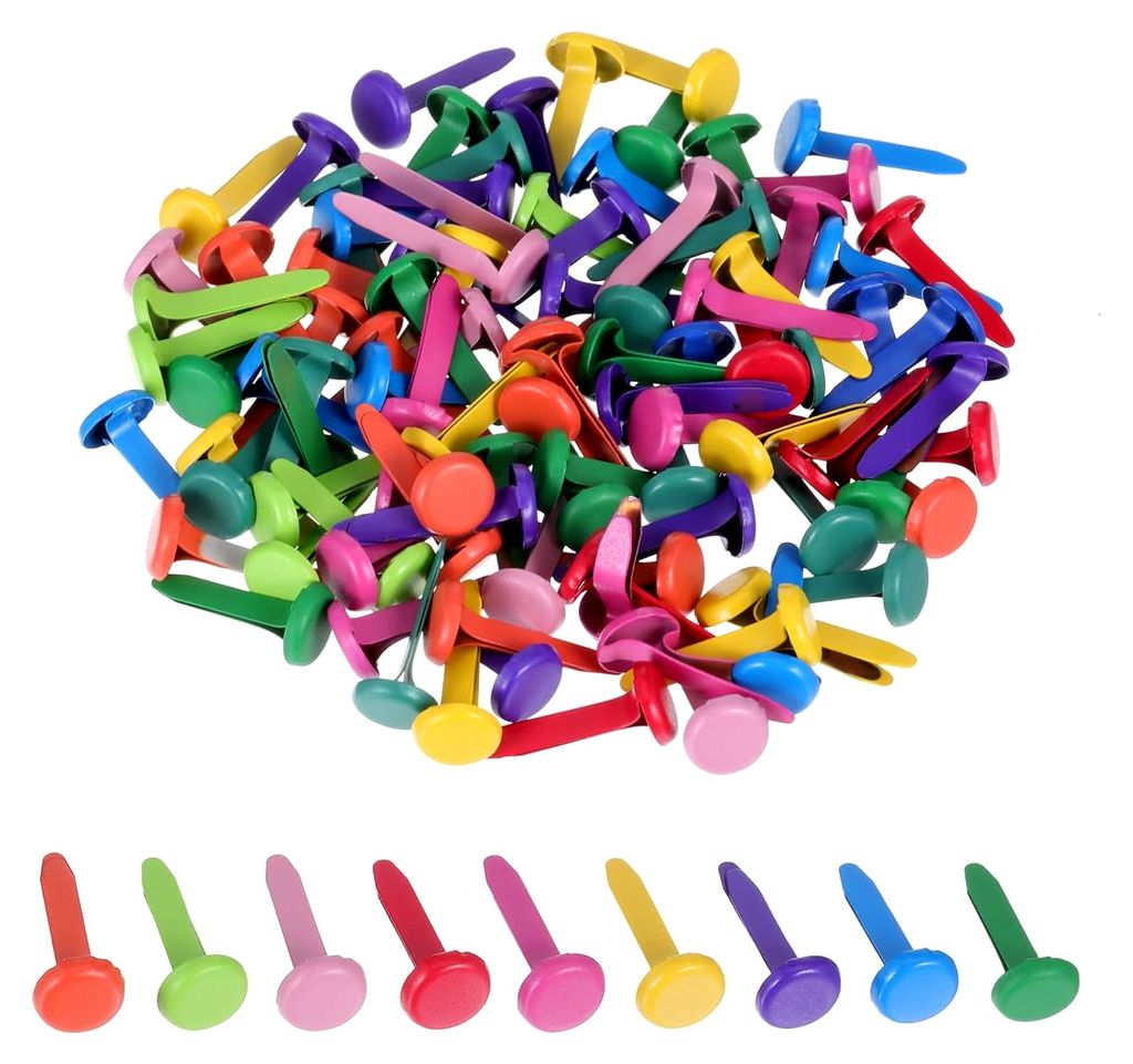 100 Stück Mini Brads, Bunte Metallklammern mit Rundkopf für Scrapbooking und DIY-Projekte (8x16mm)