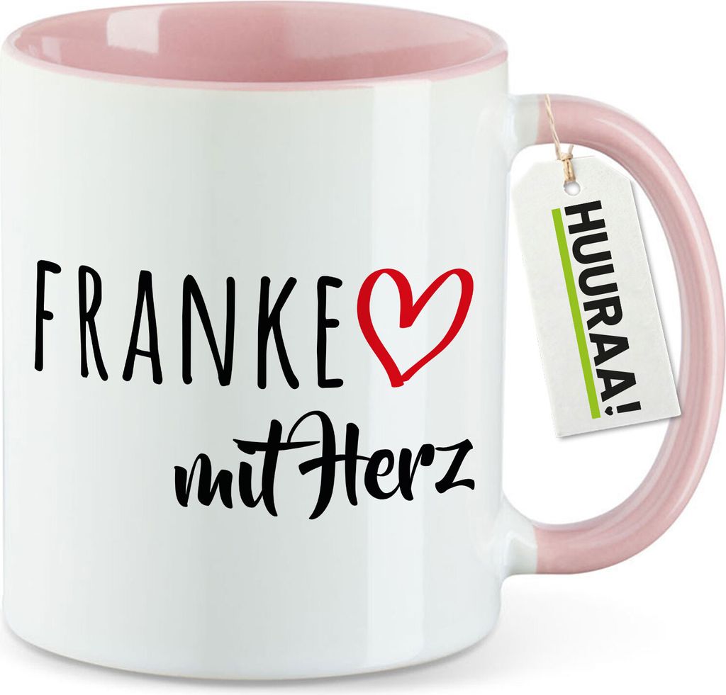 Huuraa Kaffeetasse Franke mit Herz 330ml Rosa Keramik Kaffeebecher Geschenkidee