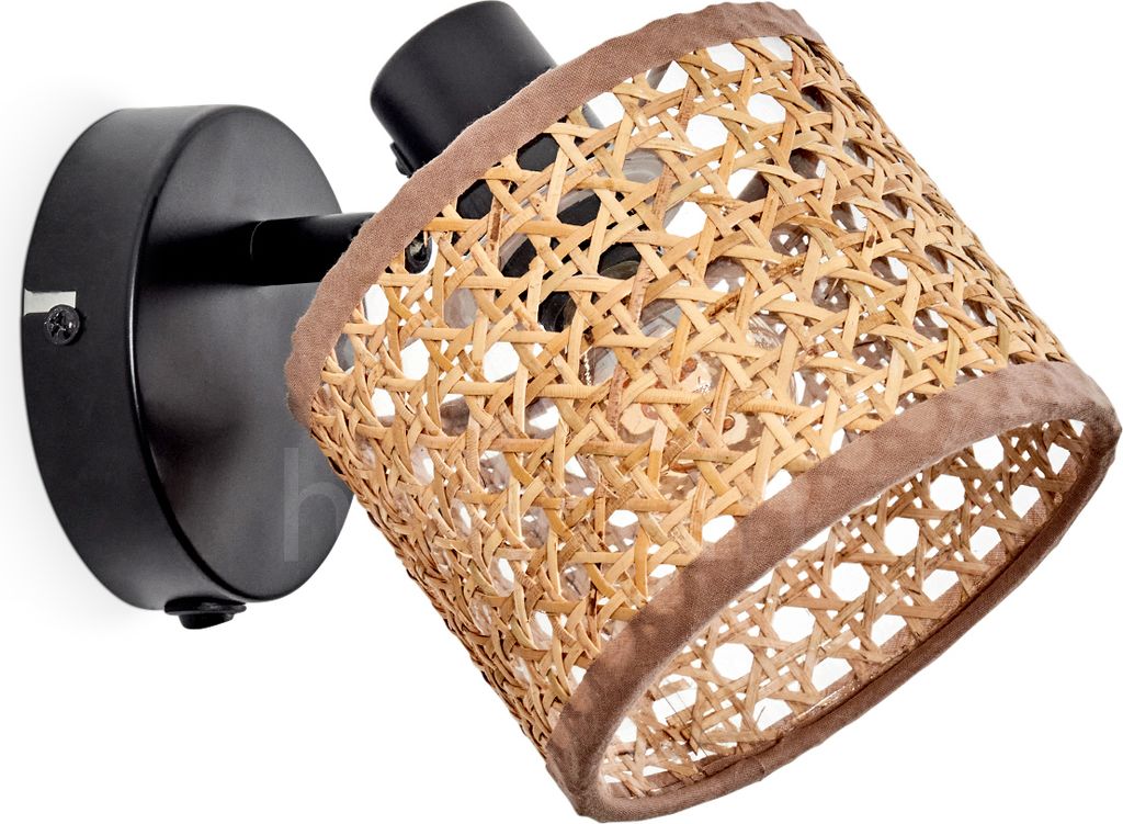 Varoni verstellbare Wandlampe aus Metall/Rattan in Schwarz/Natur