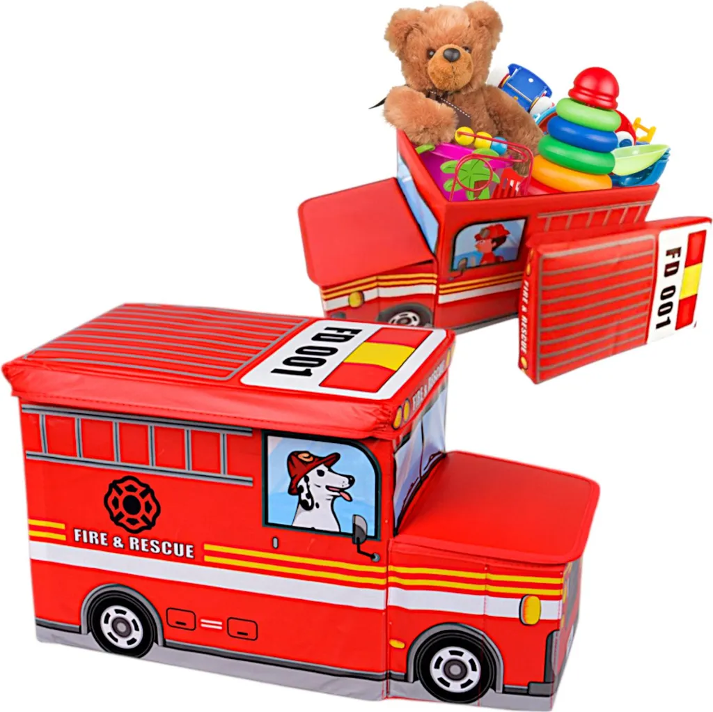 Grand bac à jouets pliable Pompiers - Organisateur de chambre d'enfant