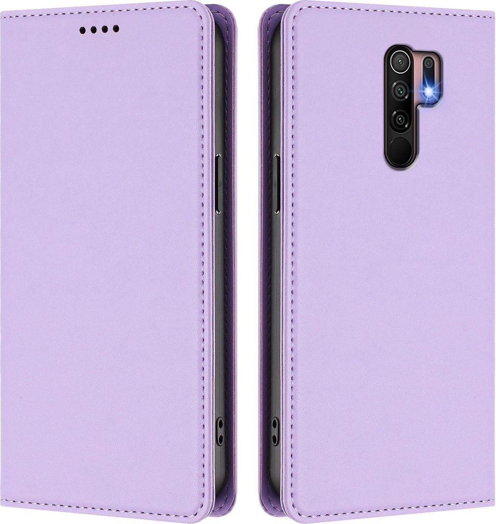 Handyhülle für Xiaomi Redmi 9, Kunstleder Klapphülle Stoßfeste Magnetische Hülle mit Ständer Violett