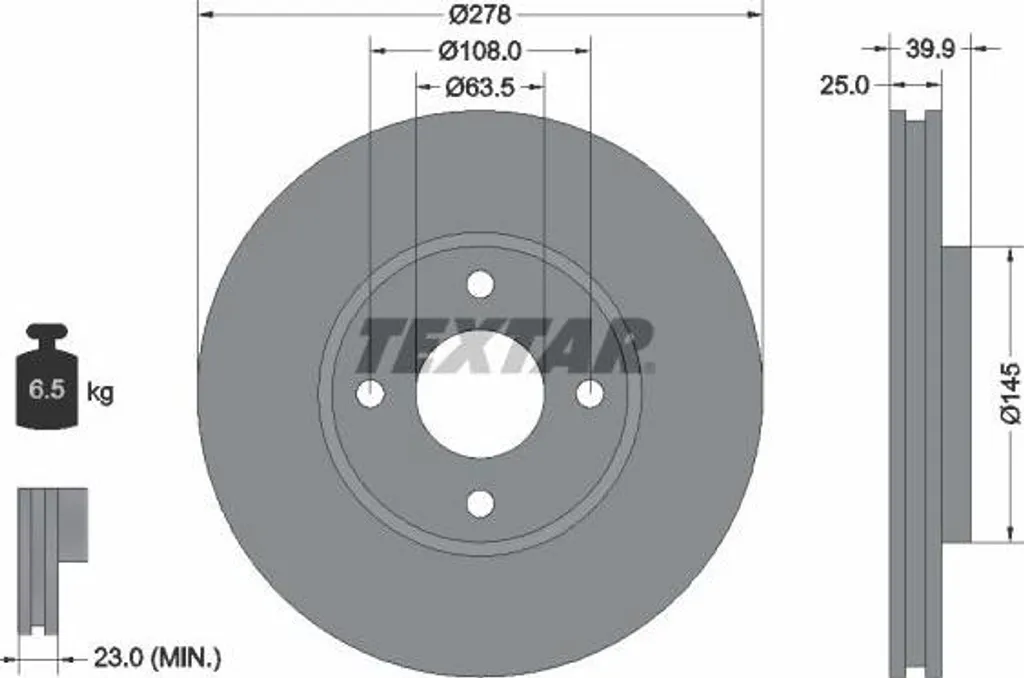 Textar 92279003 Disque de frein OE 1805749 pour Ford Ecosport Avant