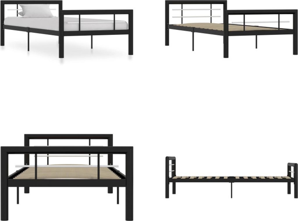 vidaXL Bettgestell Schwarz und Weiß Metall 90×200 cm - Bettgestell - Bettgestelle - Bettrahmen - Einzelbett