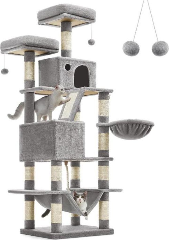Hoppa! Katzenhaus | Krabpaal | Beige mit bladvormigem Design