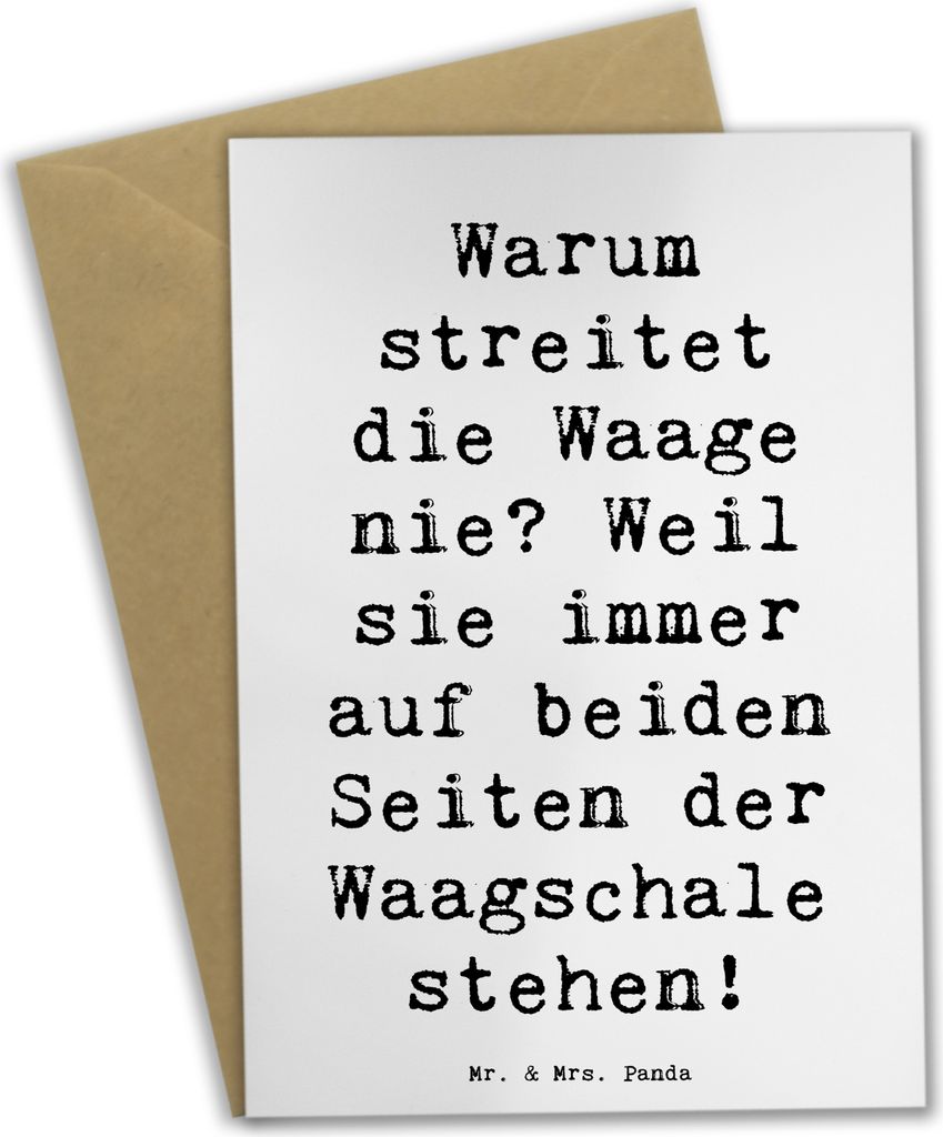 Mr. & Mrs. Panda Grußkarte Spruch Waage Harmonie - Weiß - Geschenk, Horoskop, einladungskarten, osterkarten, Tierkreiszeichen, Grußkarten, Diplo...