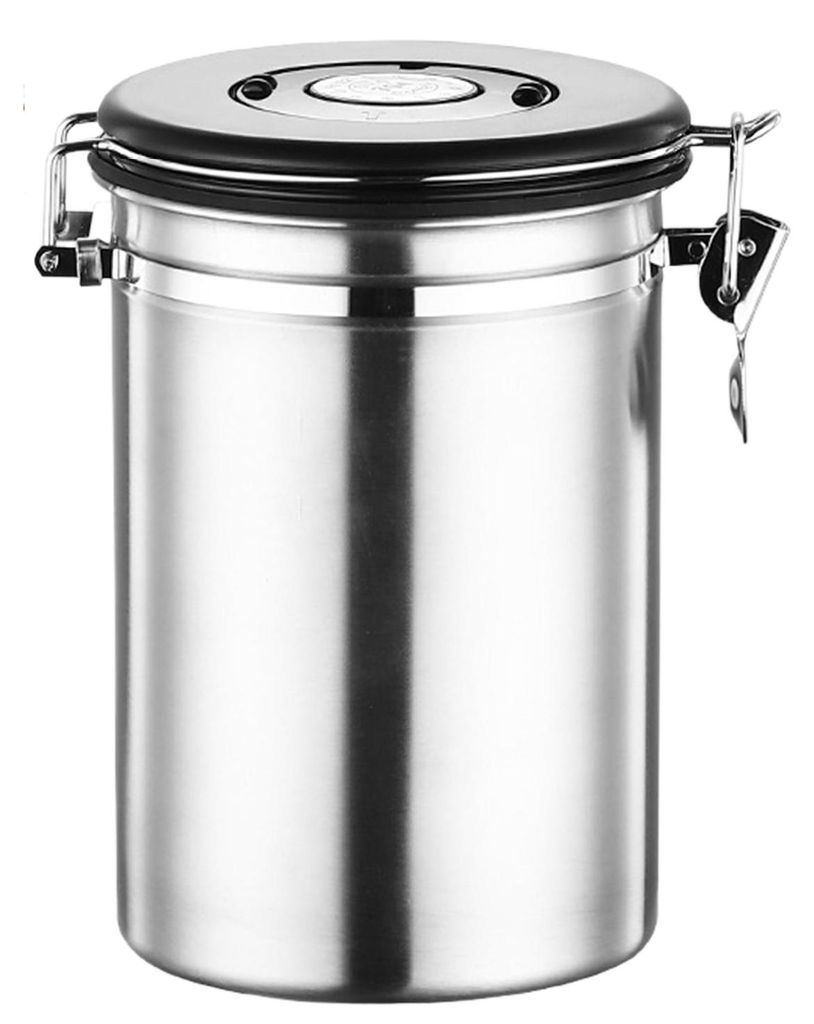 Edelstahl Vorratsdose luftdicht – Kaffeedose für Bohnen & Lebensmittel mit 304 Edelstahl-Löffel,Silver,1.8L