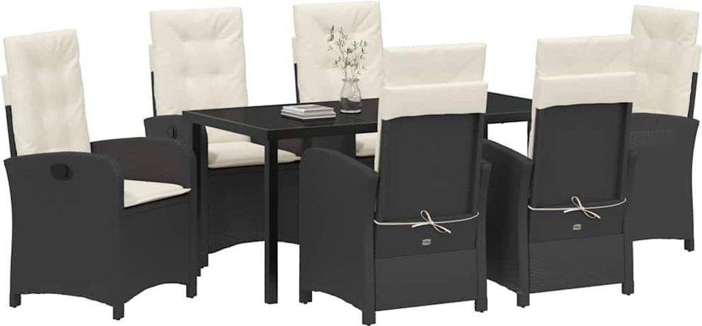 vidaXL Garten Essgruppe mit Kissen 7 pcs Schwarz Poly-Rattan