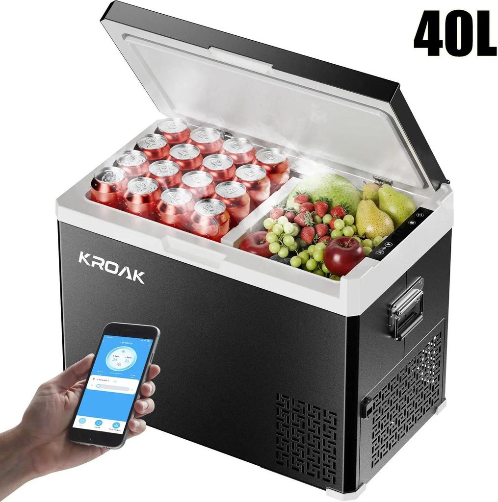 Auto Kühlbox Gefrierbox - 40 l tragbarer Kompressor-Kühlschrank - 12/24 V & 110–240 V - Dual-Zone - -20 bis +20 °C - Bluetooth App-Steuerung C...