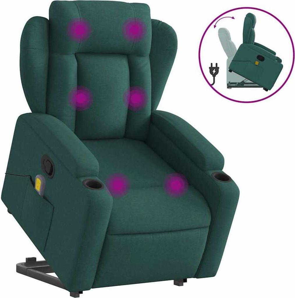 vidaXL Massagesessel mit Aufstehhilfe Dunkelgrün Stoff