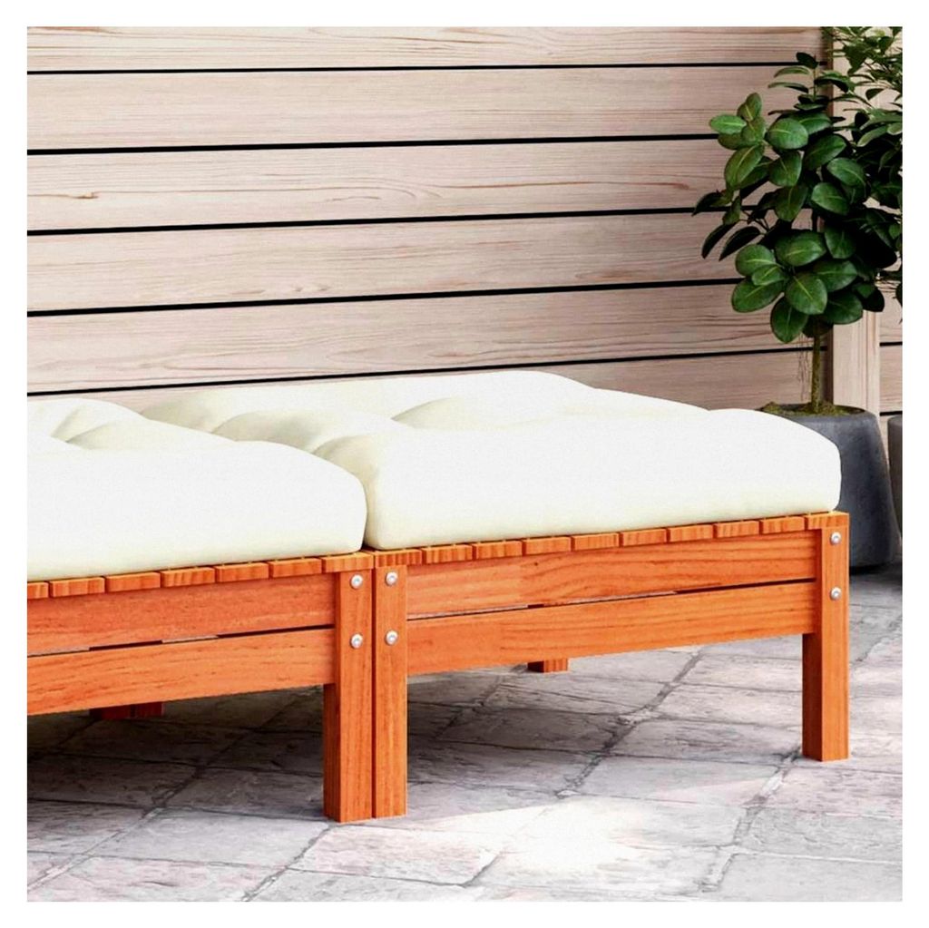 Gartenhocker mit Kissen Wachsbraun aus Kiefernholz für Wohnzimmer, Terrasse, Garten, Balkon