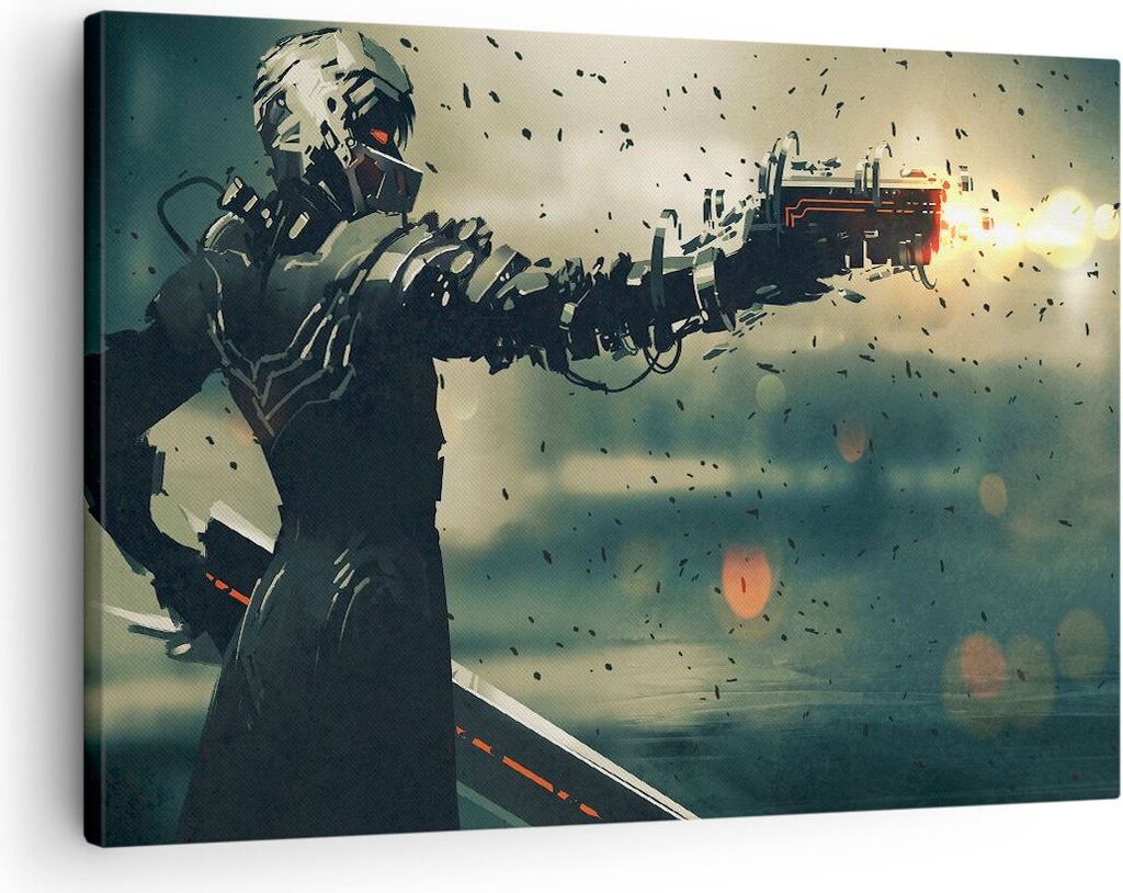 Bild auf Leinwand - Leinwandbild - Zukunft Waffe künstlerisch - 70x50cm - Wand Bild - Wanddeko - Leinwanddruck - Bilder - Kunstdruck - Wanddekorat...