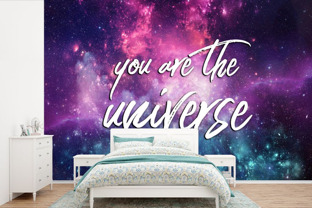 MuchoWow Fototapete für Wohnzimmer oder Schlafzimmer Wandtapete Vinyl Motivtapete Weltraum - Zitat - Sterne - Jungen - Mädchen - Kinder - 450x3...