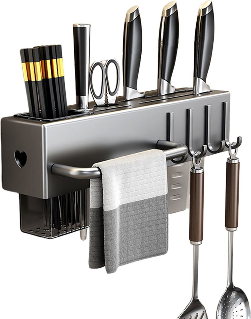 Wandmontiertes Cutter-Aufbewahrungsregal, Cutter-Halter-Organizer aus Kohlenstoffstahl mit Essstäbchen-, Löffel- und Gabelhalter, Tragkraft, Uten...