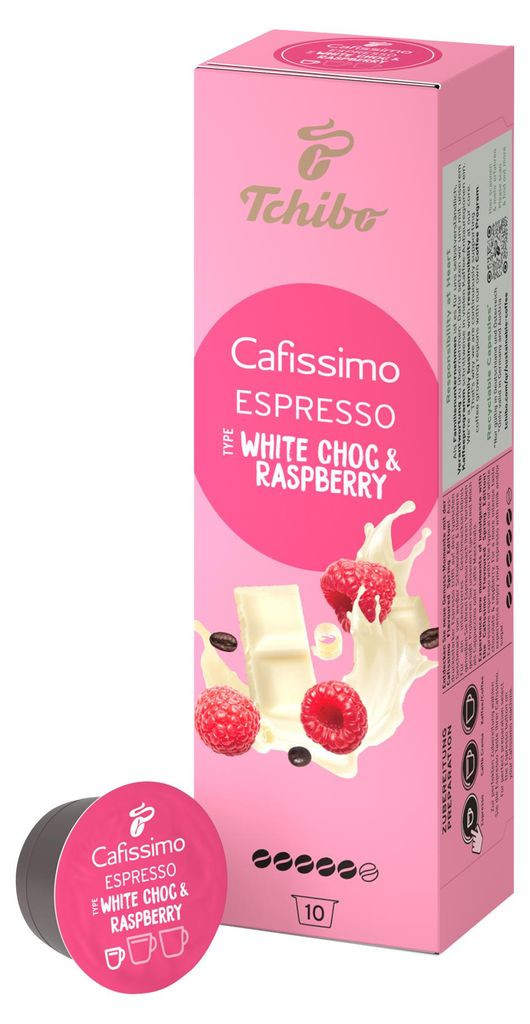 Tchibo Cafissimo Espresso Raspberry White Choc Kaffeekapseln, 10 Stück (Espresso, Geschmack von weißer Schokolade und Himbeere), Limited Edition