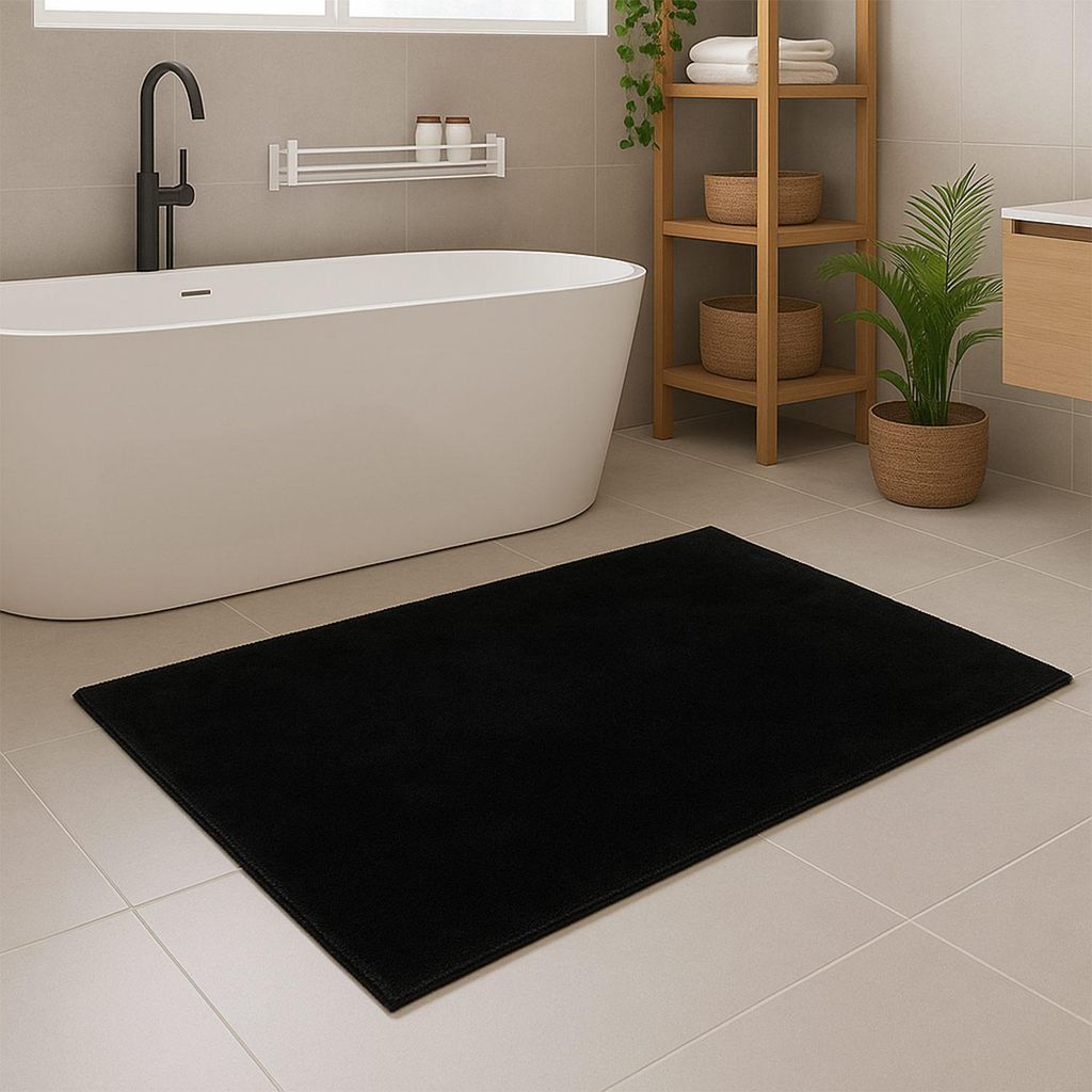 Badezimmer-Teppich Waschbar Schwarz 40x60 cm - Badematte, Bad- & Duschvorleger Weich & Rutschfest