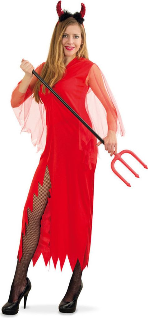 y Damen Kostüm Kleid Teufelin Teufel Rot Halloween Fasching Karneval Gr. M