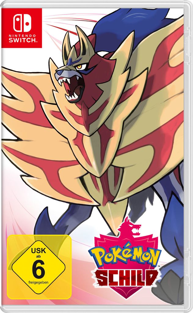 The image shows the front cover of a Nintendo Switch game case for Pokemon Shield.